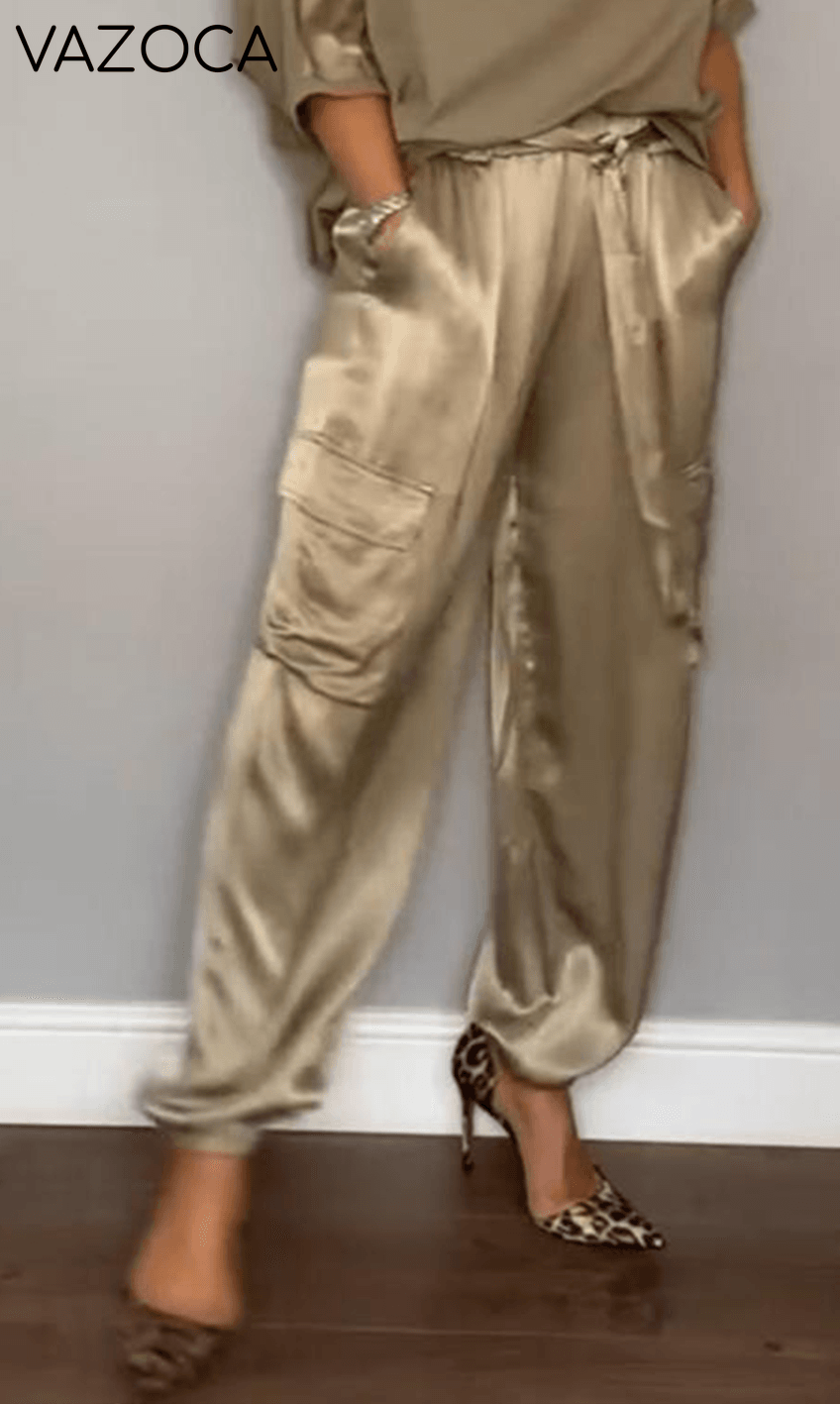 Women's Smooth Satin Half-sleeved Top and Pant purchased separately Gold pant