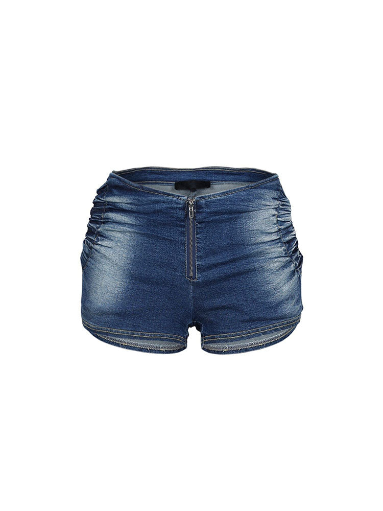 Ruched Denim Top & Shorts Set