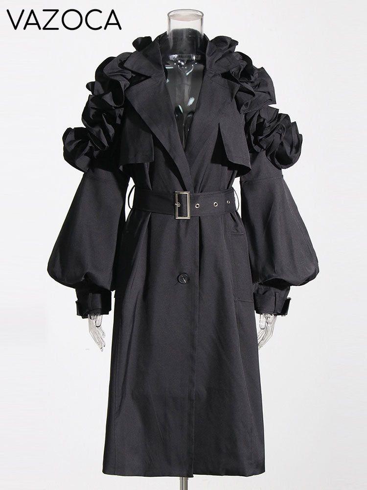 Ruffle Belt Trench Coat