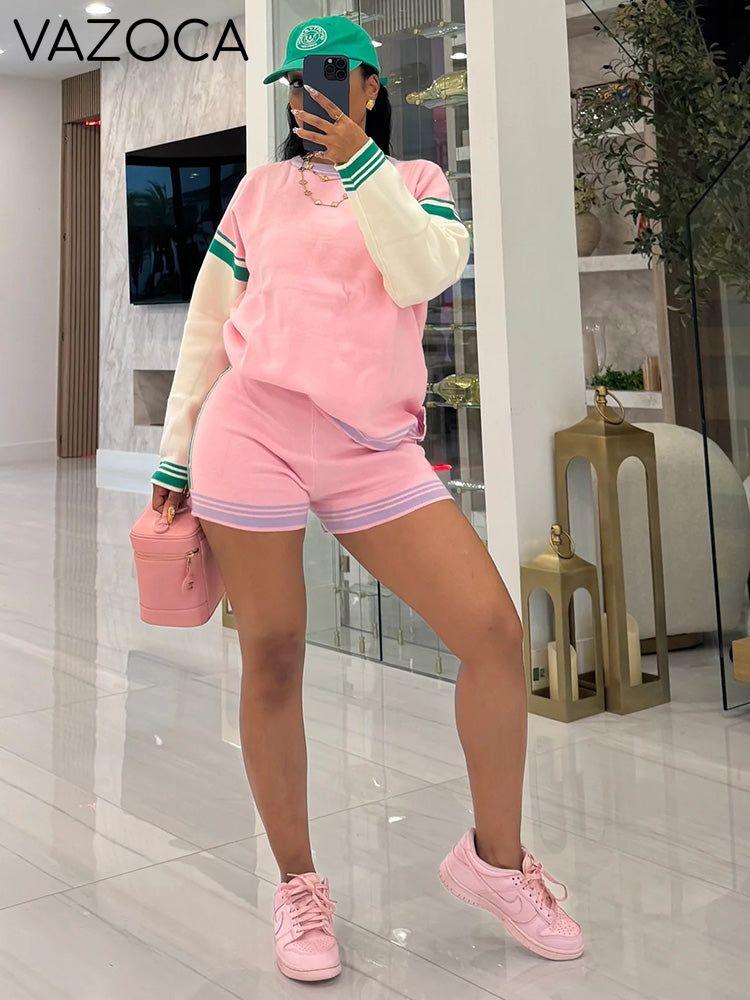 Colorblock Knit Shorts Set