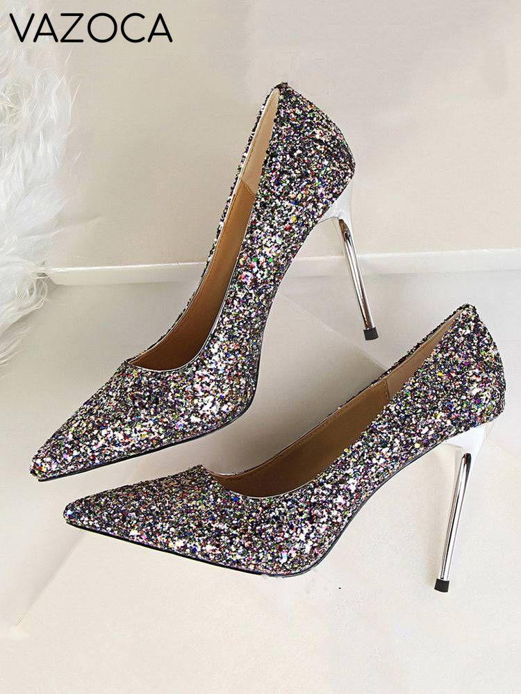 Sequin Pointed Toe High Heels Pumps