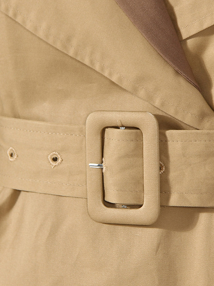 Leather Contrast Belted Trench Coat