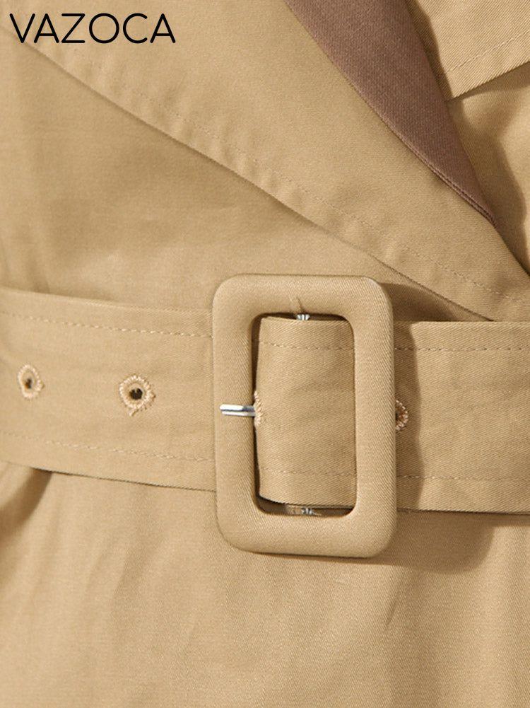 Leather Contrast Belted Trench Coat