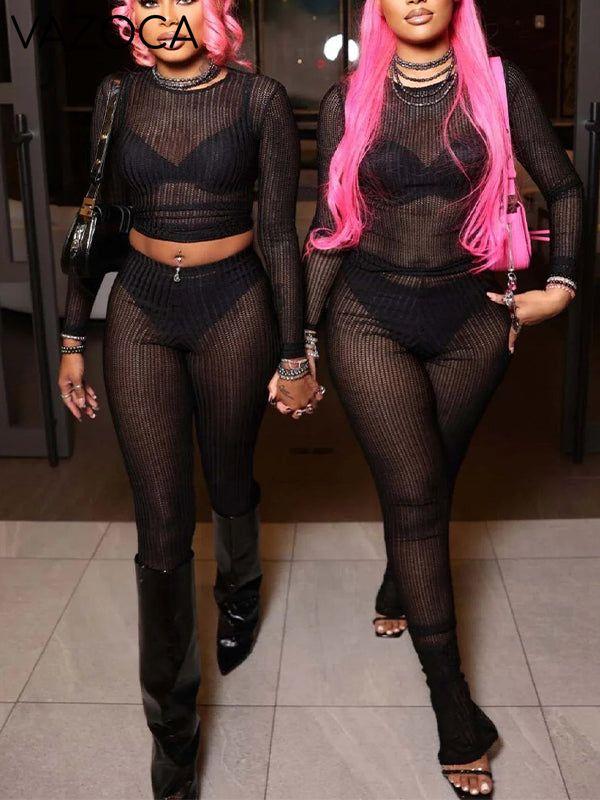 Solid Mesh Pants Set