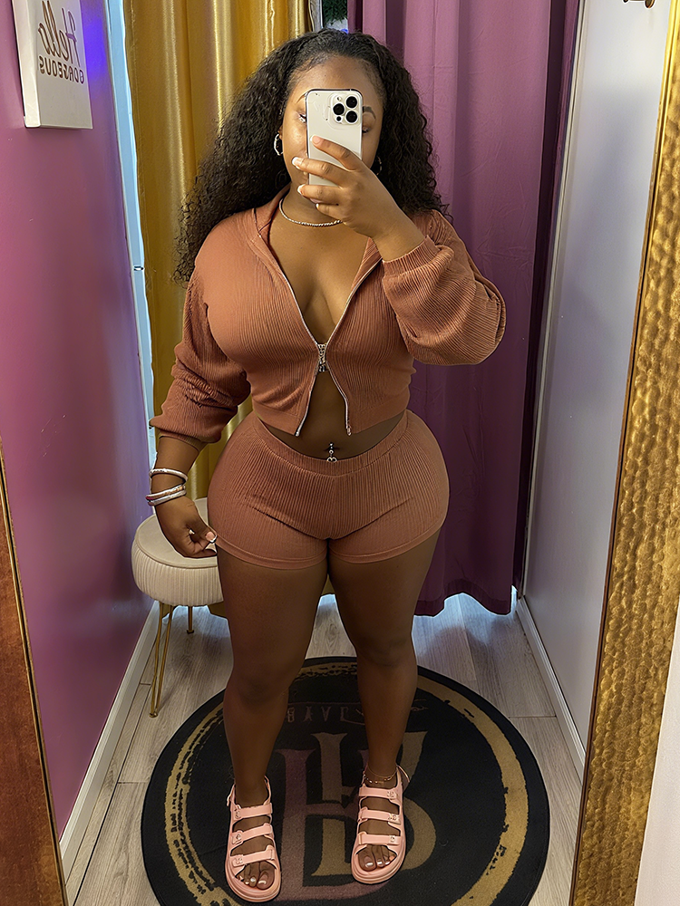 Athleisure Ribbed Three Piece Shorts Set