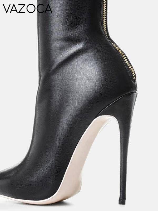 PU Zipper Stiletto Heeled Over Knee Boots