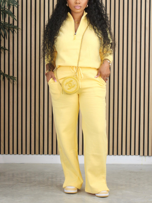 Quarter-zip Sweatshirt & Straight Pants Yellow