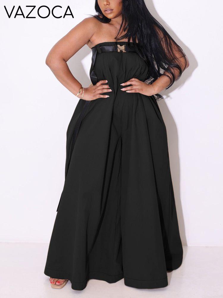 Strapless Loose Jumpsuit With Belt