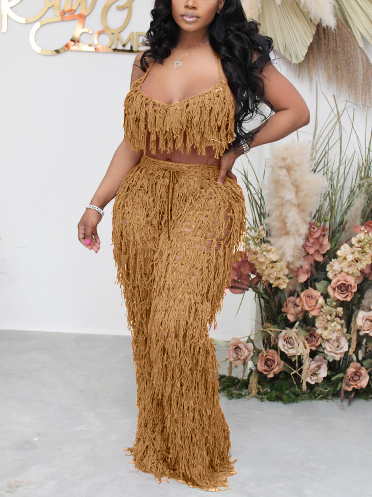 Crochet Tassels Crop Top & Pants Set