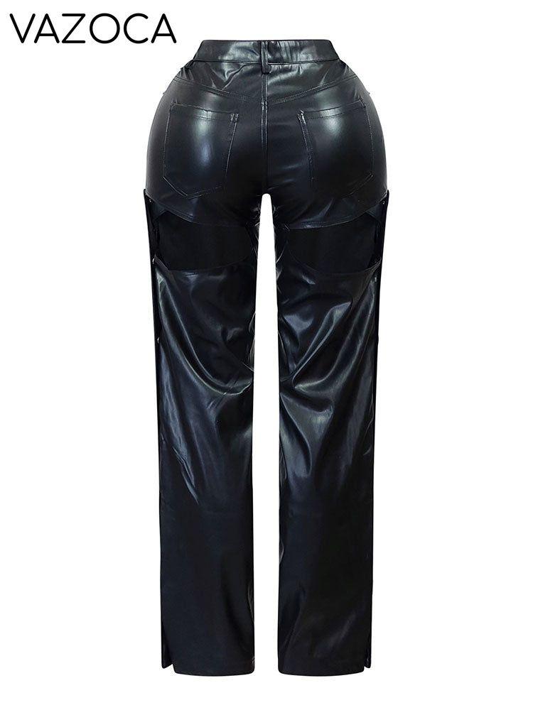 PU Cutout Button Pants
