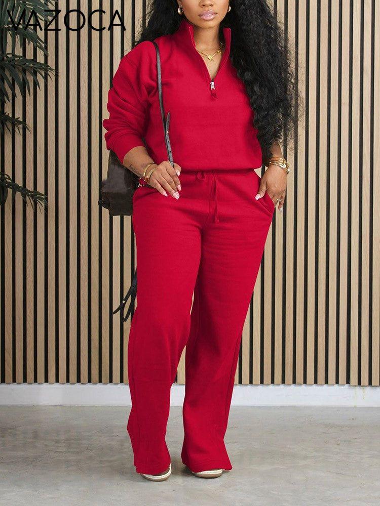 Fleece-Lined Zipper Sweatshirt Set