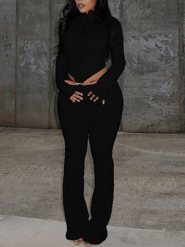 Solid Zip Top & Pants Set