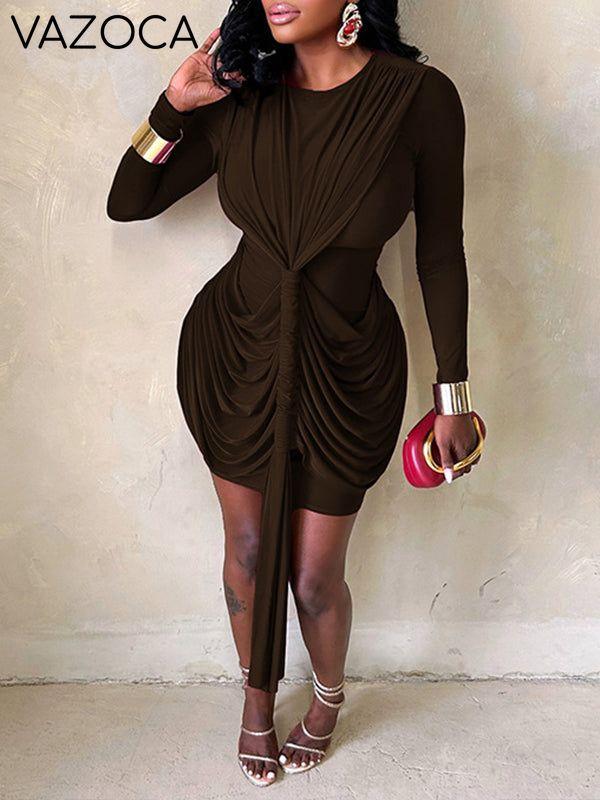Solid Ruched Draped Dress