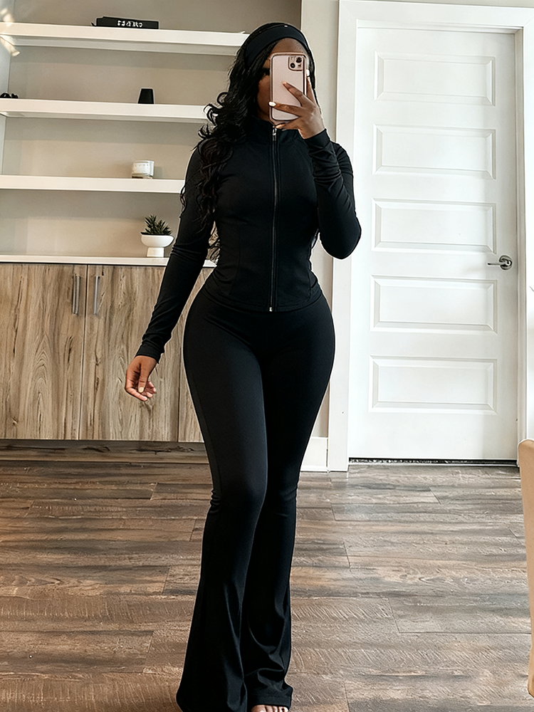 Sculpt Jacket & Flare Pants Set With Headband