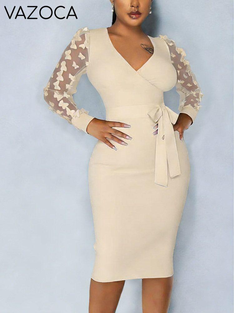 Mesh Butterfly Sleeve Dress With Belt