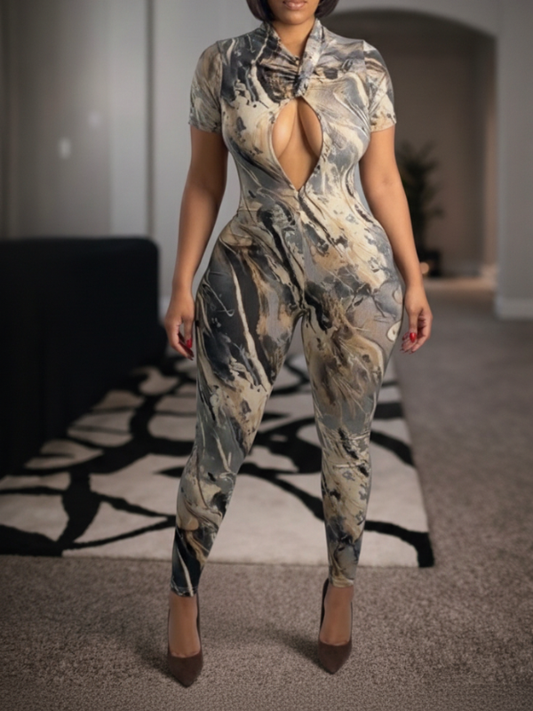 Abstract Printed Cut-out Jumpsuit