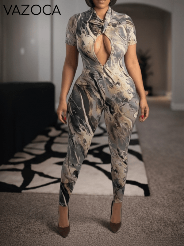 Abstract Printed Cut-out Jumpsuit
