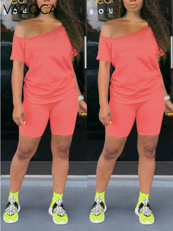 Solid Boat-Neck Tee & Biker Shorts Set