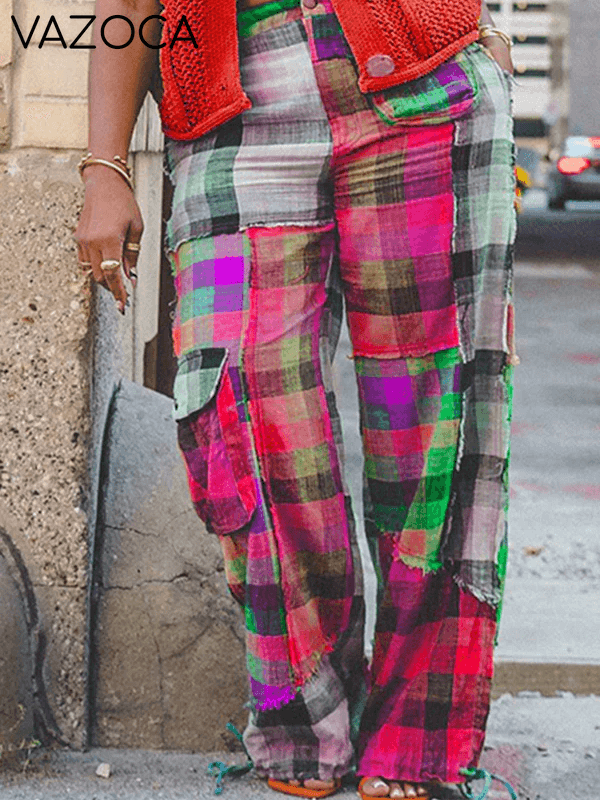Morchique Plaid Color Blocked Straight Leg Pants