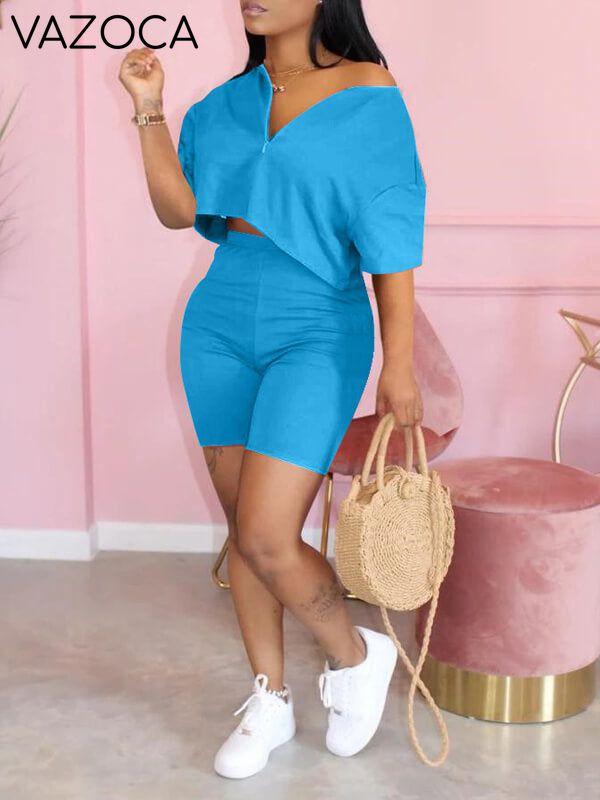 Solid Zip Top & Shorts Set