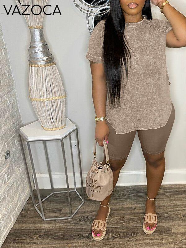 Printed Slit Tee & Biker Shorts Set--Clearance