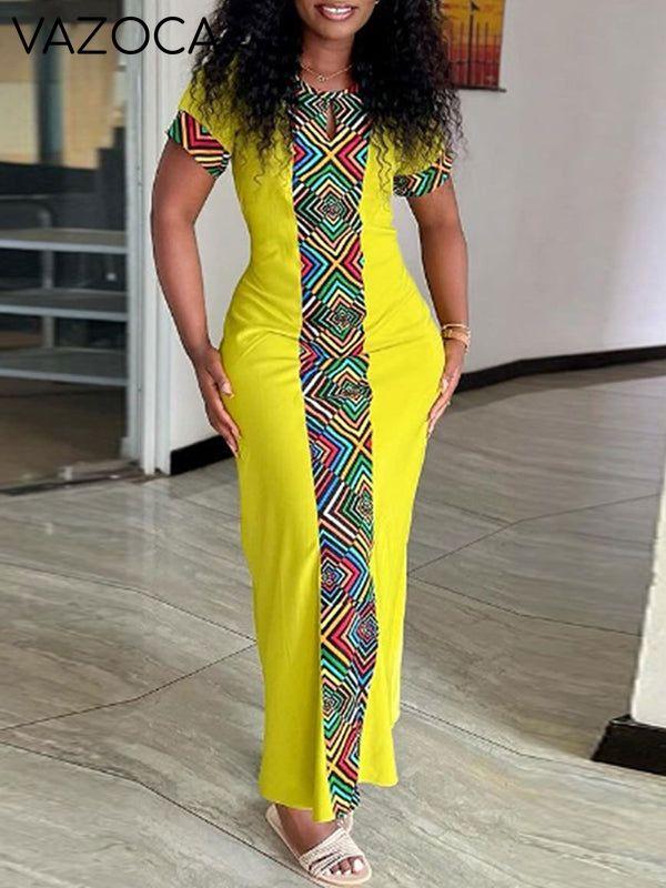 Printed Short-Sleeve Maxi Dress
