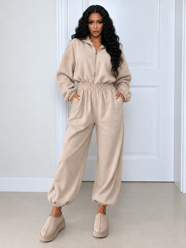 Solid Hooded Jogger Jumpsuit
