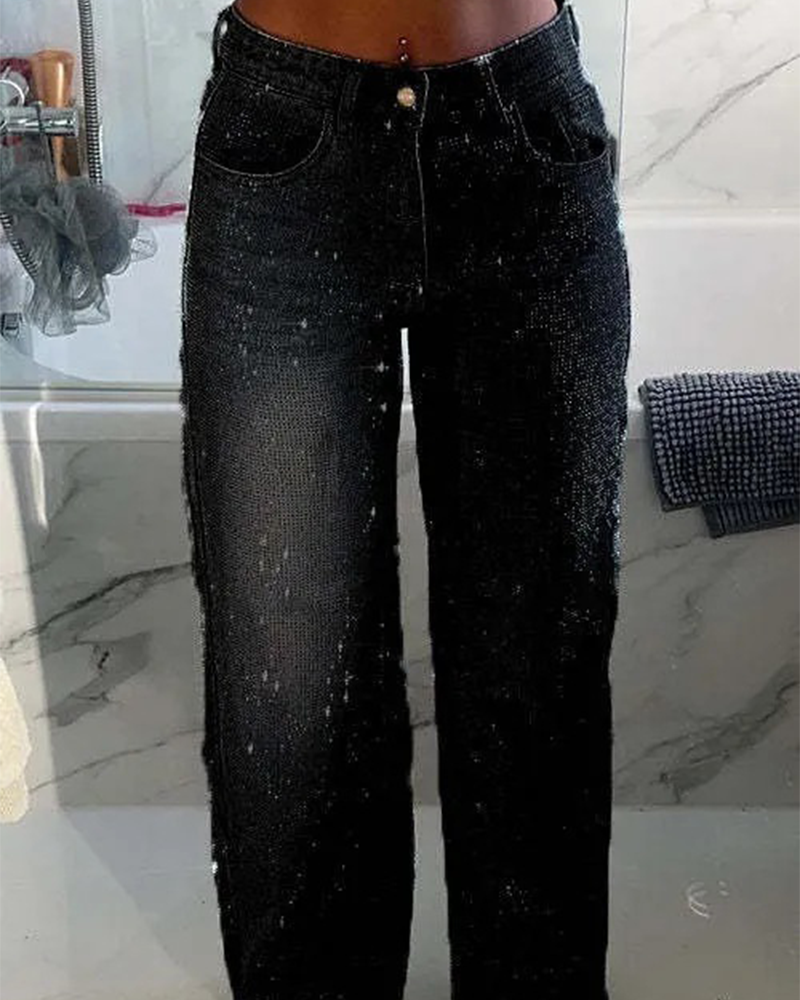 Rhinestone Baggy Jeans