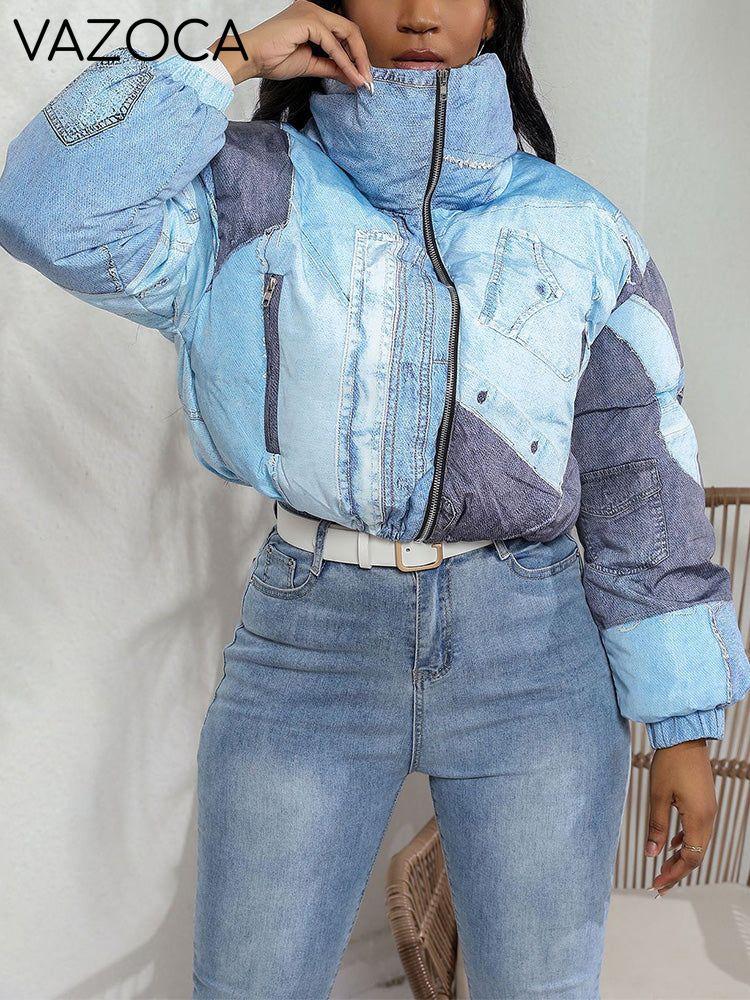 Denim Printed Puffer Jacket