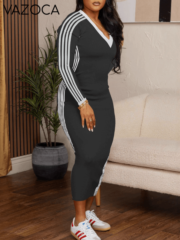 Side-Stripe V-Neck Dress