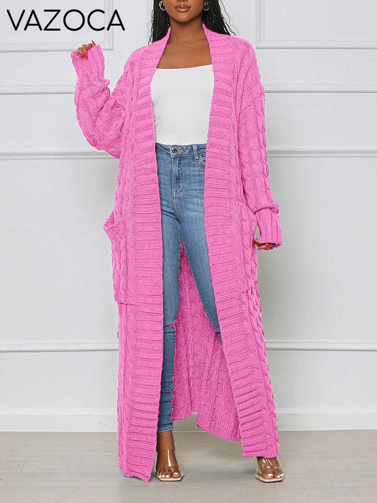 Knitted Solid Pocket Sweater Cardigan