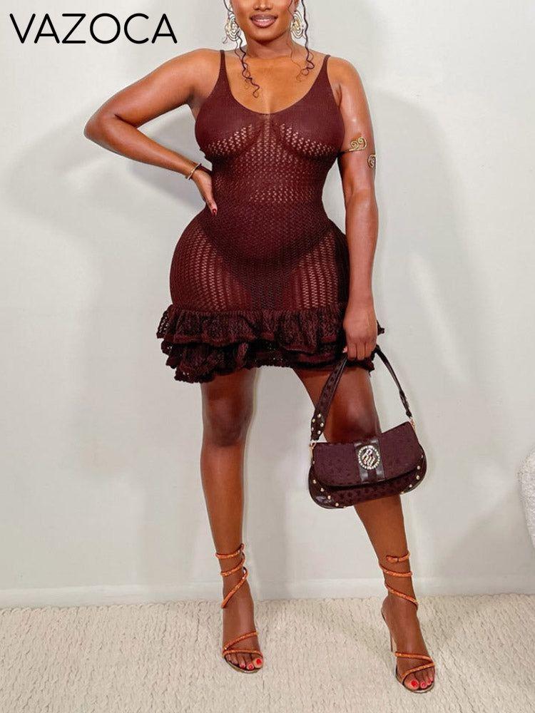 Ruffle Crochet Knit Dress
