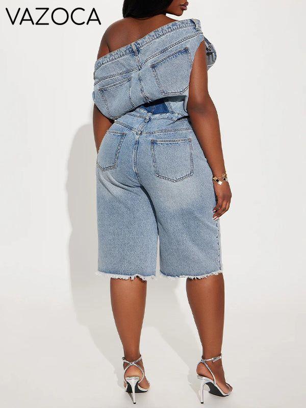 Boat-Neck Denim Romper
