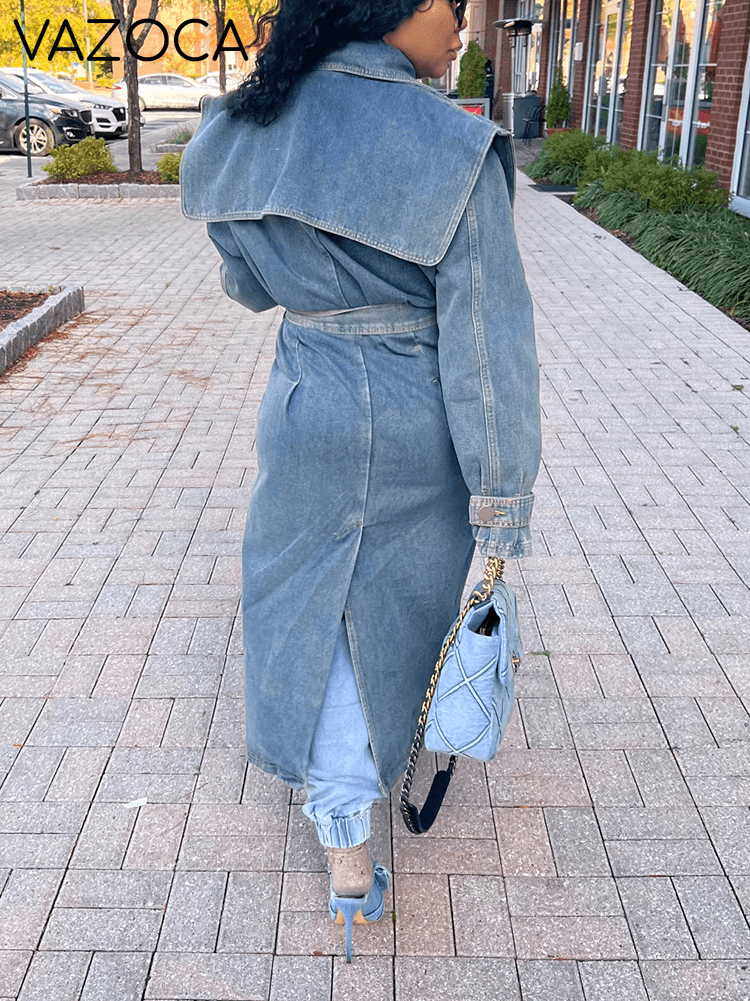 Double-Breasted Denim Trench Coat