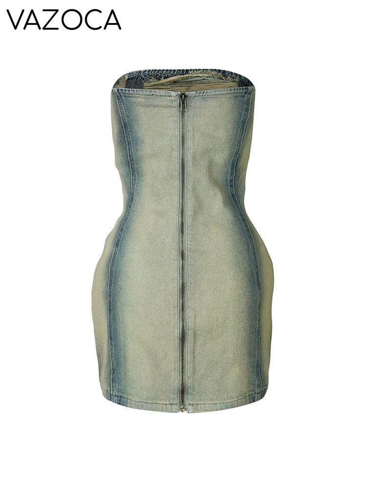 Washed Distressed Tube Mini Dress