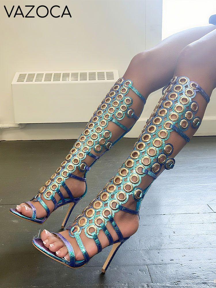 Grommet Knee-High Heels