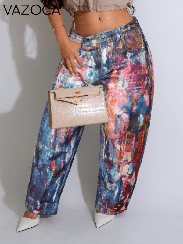 Morchique Abstract Colorblock Loose Casual Jeans
