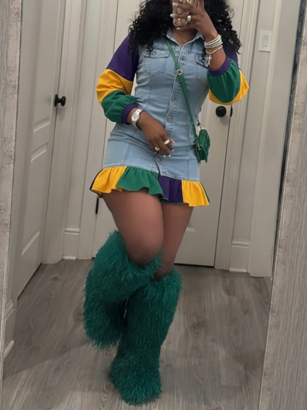 Denim Combo Ruffle Dress