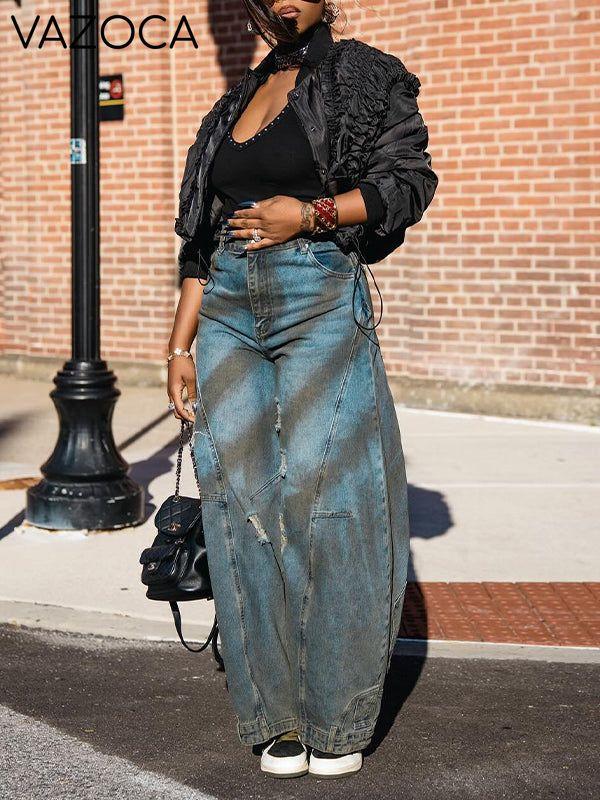 Distressed Wide-Leg Jeans
