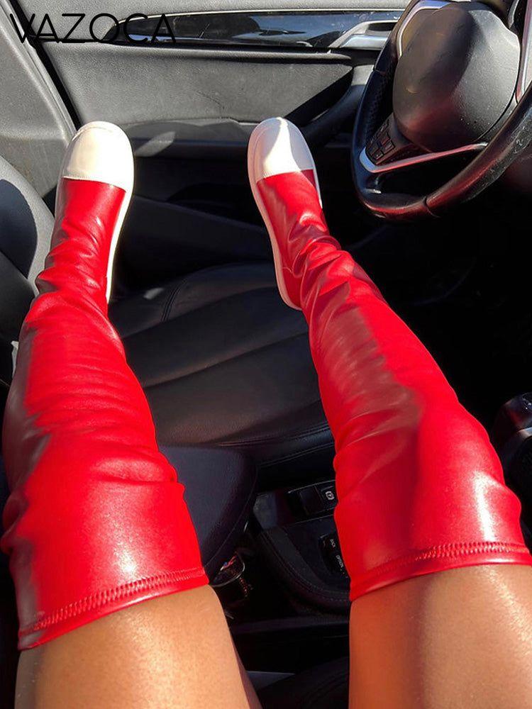 PU Leather Flat Boots