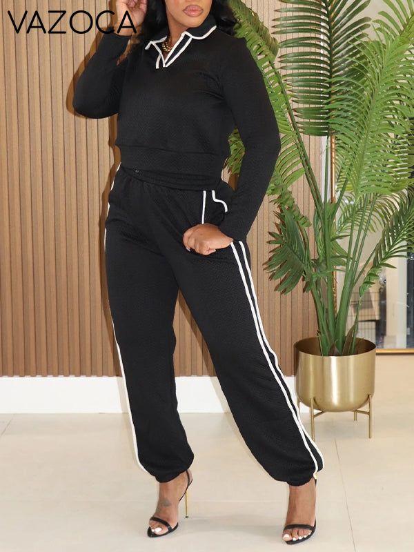 Contrast Polo Top & Pants Set