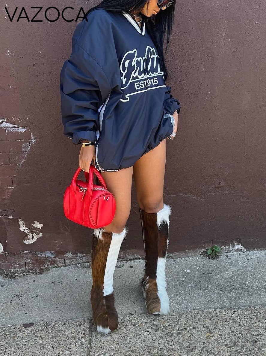 Letter Printed Drawstring Sweatshirt