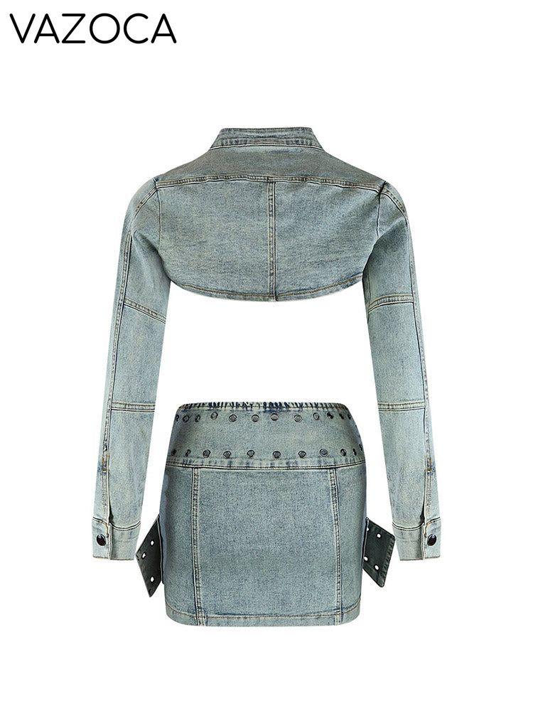 Denim Buckle Bolero Jacket & Skirt Set