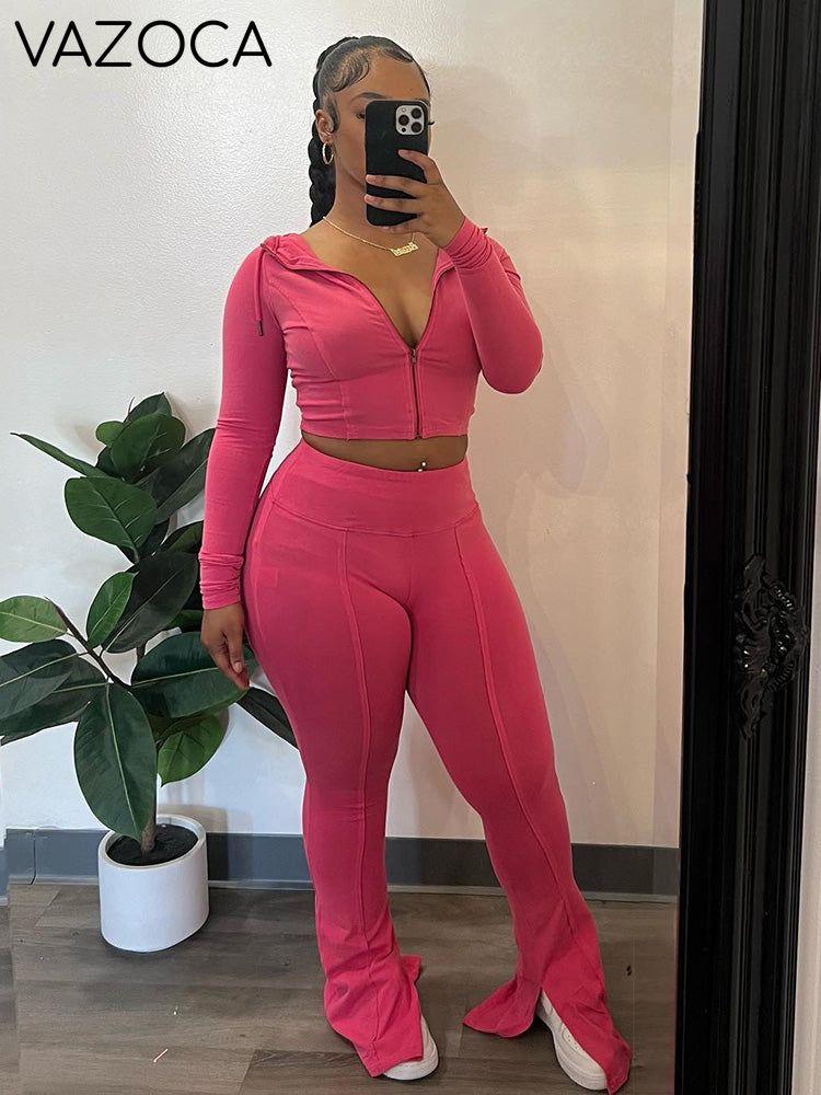 Washed Hoodie and Flare Pants Set