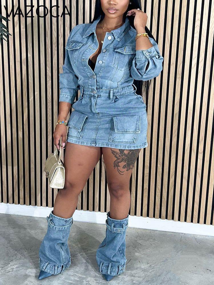 Denim Dress with Leg Warmers