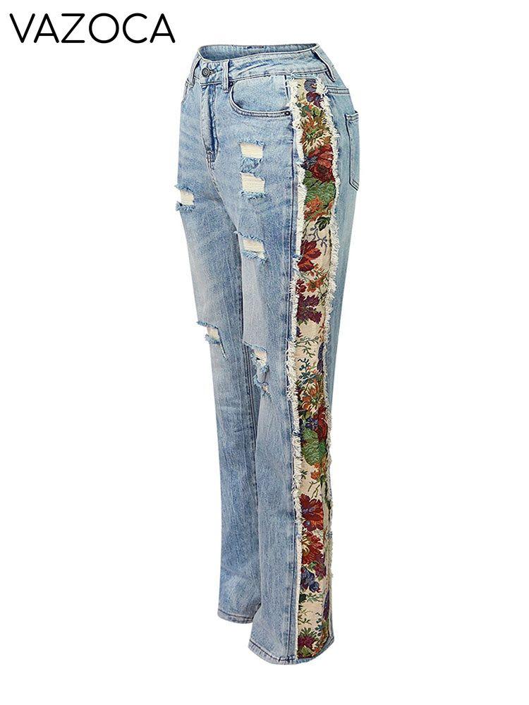 Floral Fusion Contrast Denim Set