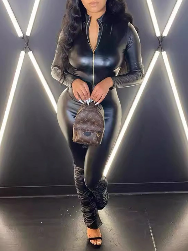 Faux Leather Zip Skinny Jumpsuit