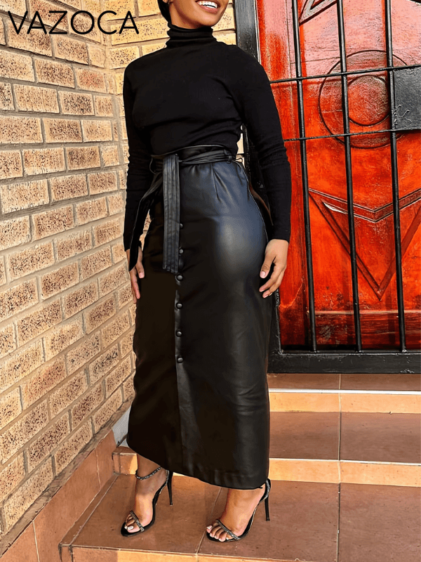 Faux-Leather Skirt With Belt