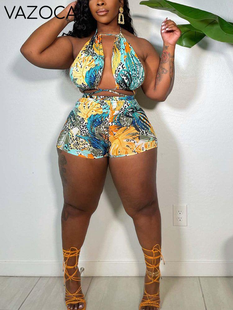 Tropical Halter Top Vacation Shorts Set