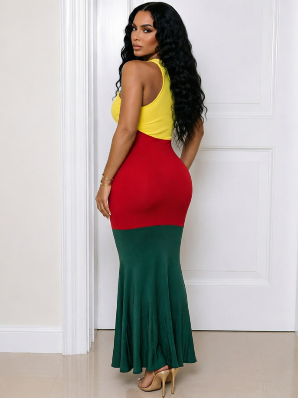 Three Tone Sleeveless Maxi Dress